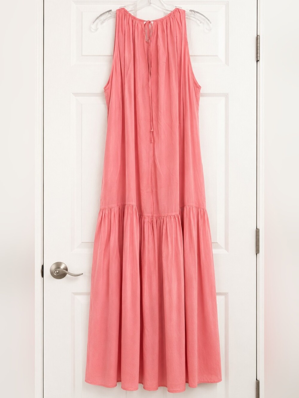 New Pink Gatherd Halterneck Tiered Long Maxi Dress Size 8 Costal Sleeveless Boho - Picture 6 of 10